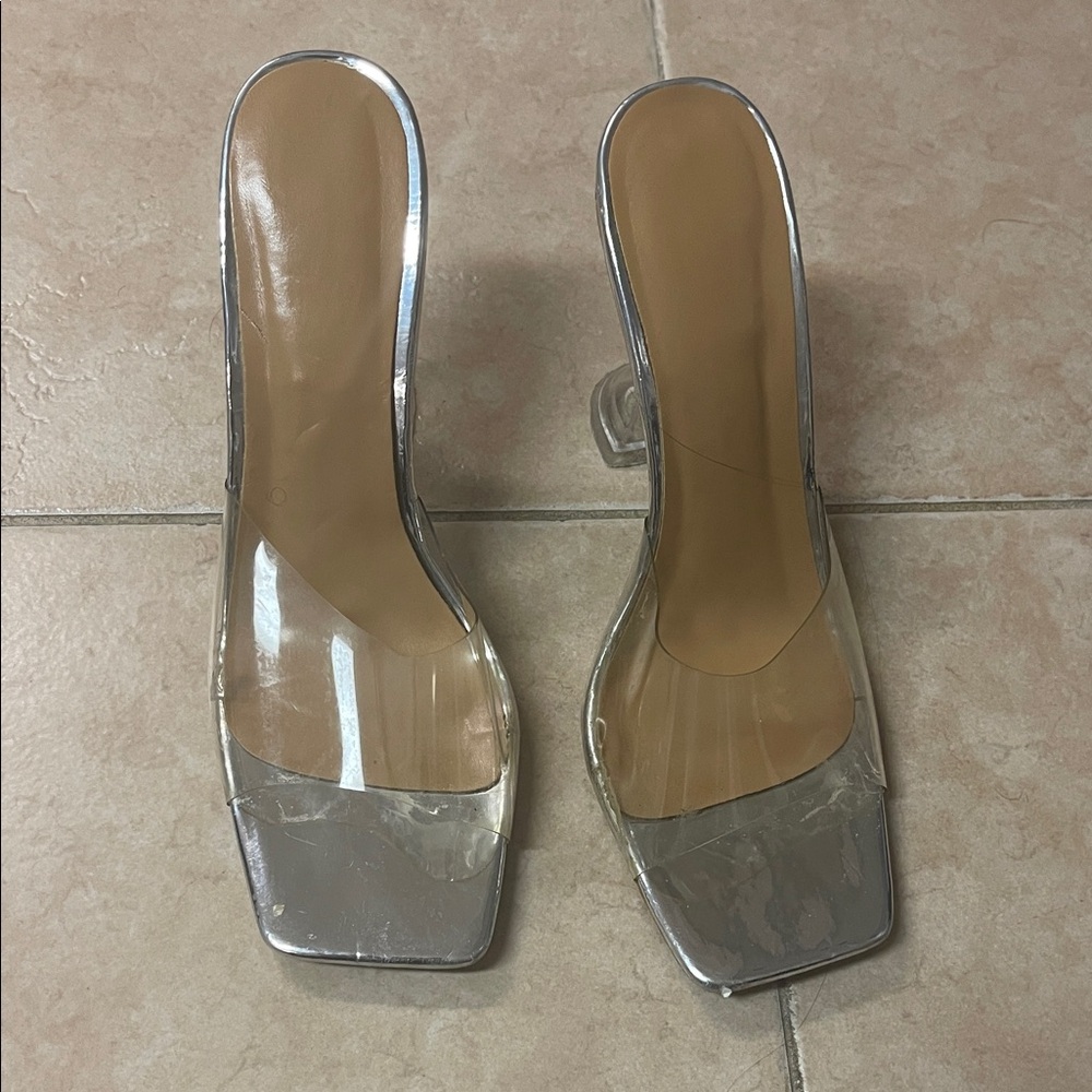 Clear Strap Square-Toe Mule Sandals - Women